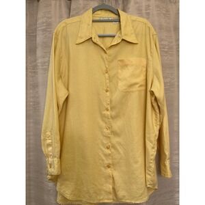 Studio Works Women's 1X Button Down Shirt Yellow Long Sleeve Linen‎